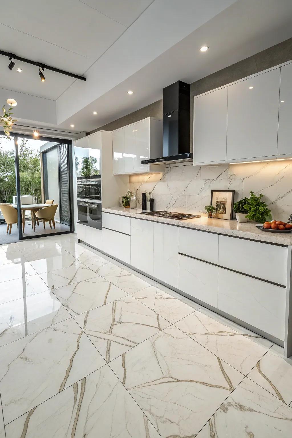 Expansive tiles deliver a smooth, contemporary look to this kitchen.