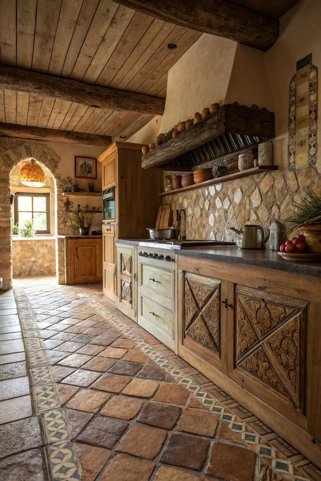 Artisanal tiles infuse this kitchen with rustic charm and personality.