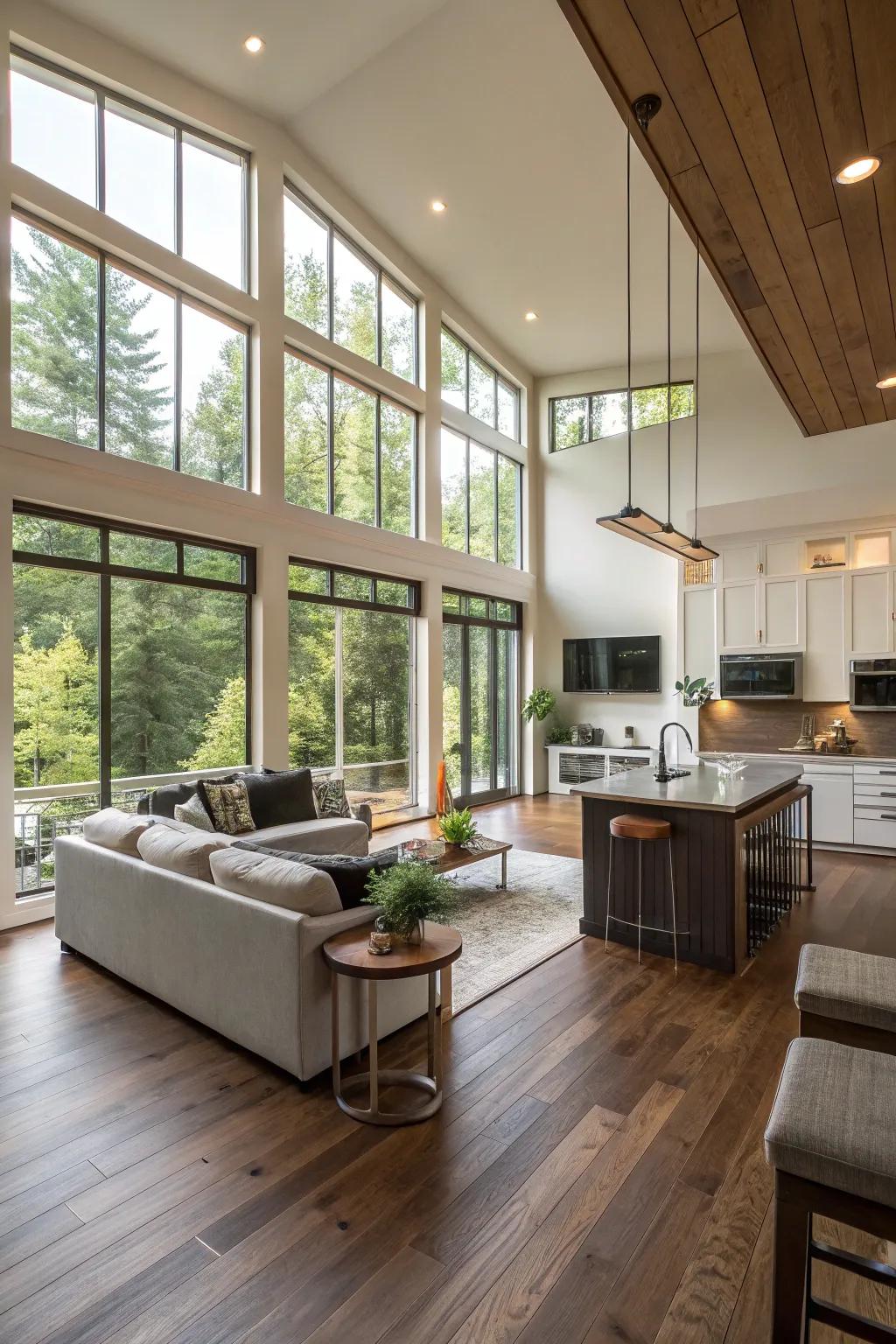 A stunning open-concept design blending the kitchen and living spaces.