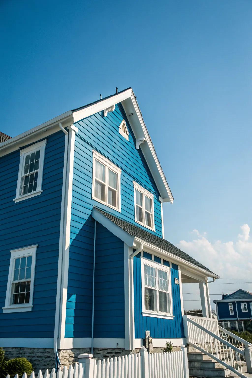 Eye-catching blue siding brings a refreshing coastal feel.