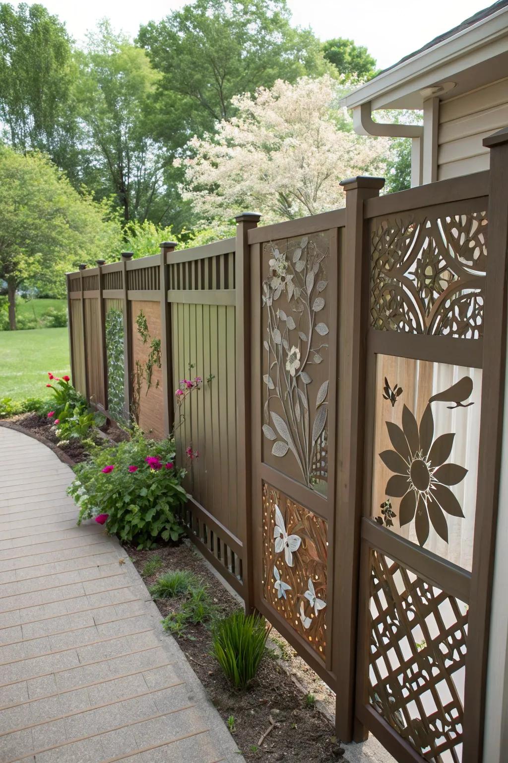 Stylized dividers infuse playfulness and artistic accent to the fence.