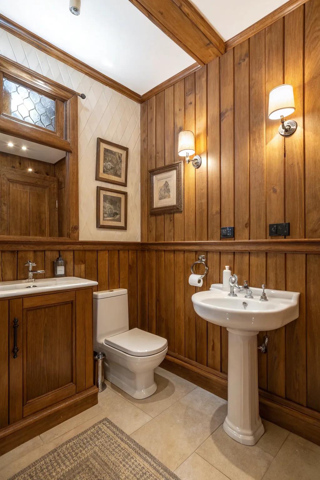 Wood paneling introduces warmth and texture.