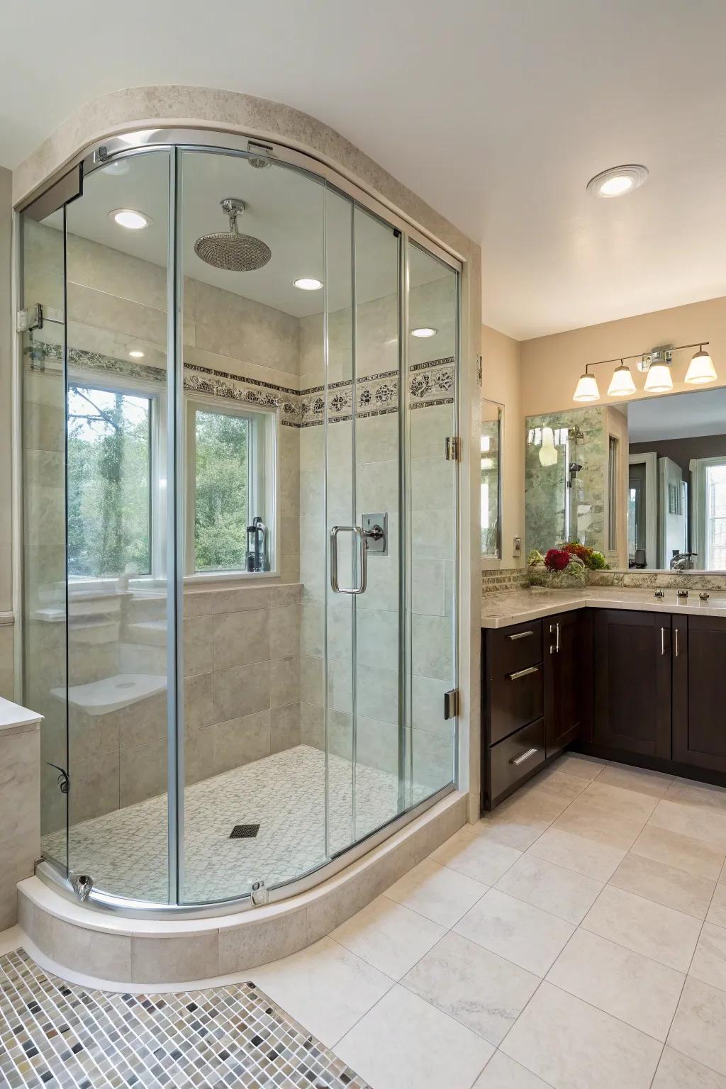 Introduce elegance using a curved shower design.