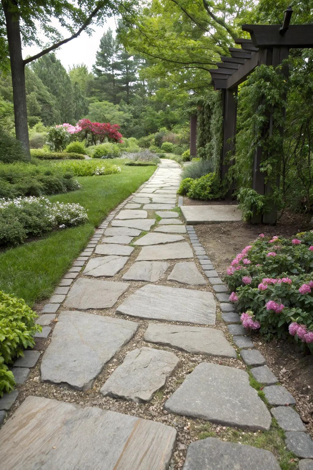 Symmetrical slate path providing a sense of balance and peace.