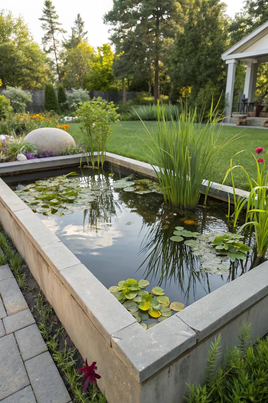 An elevated pond bed rendering aquatic allure accessible and secure.