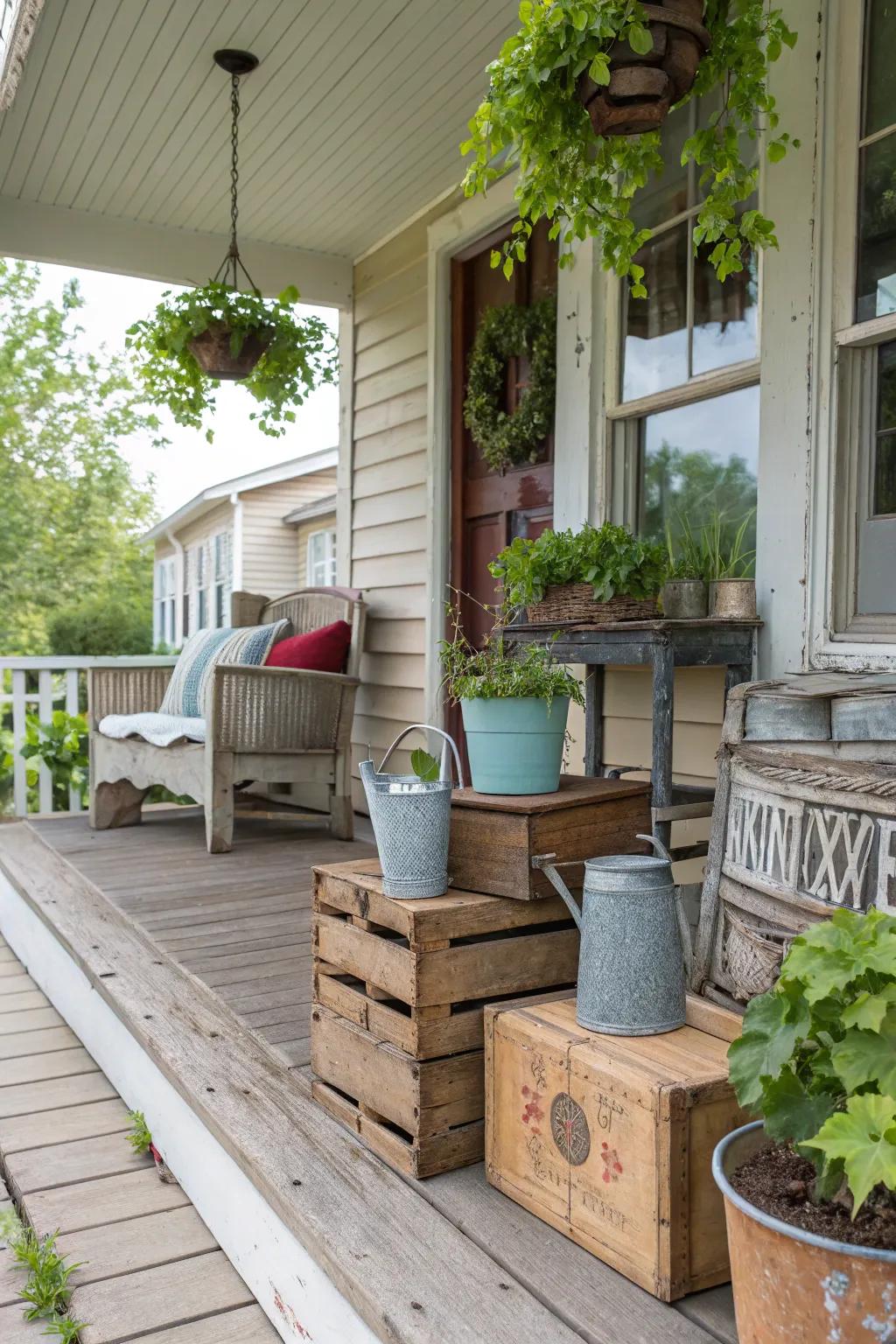 Vintage finds add a touch of nostalgia and charm to your porch.
