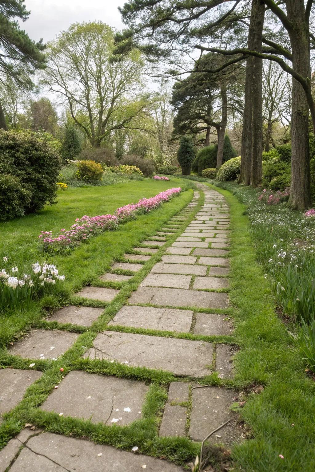 Grass pavers incorporate a verdant element, fusing walkway with lawn.