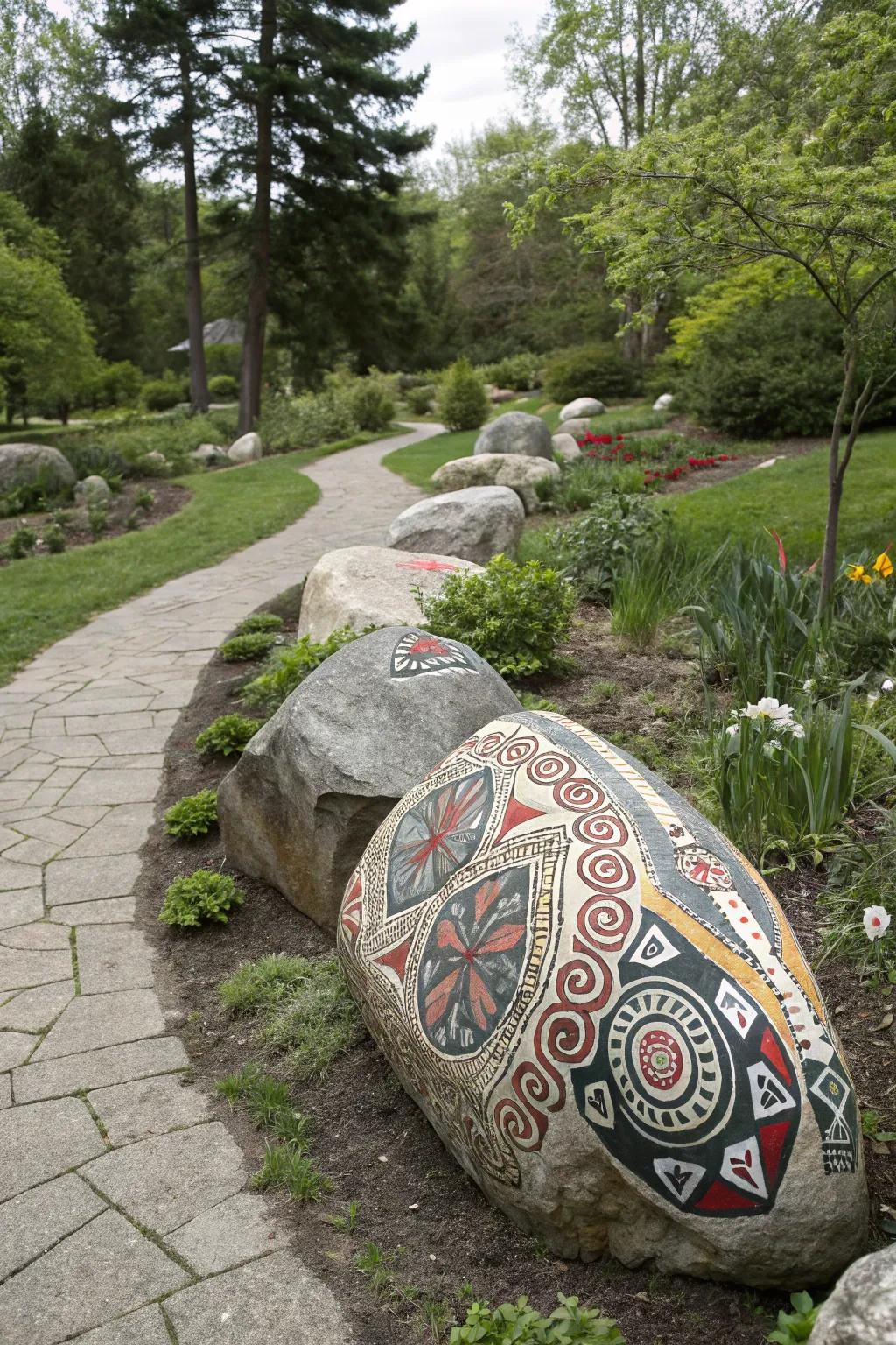 Celebrate diversity with tribal pattern rocks.