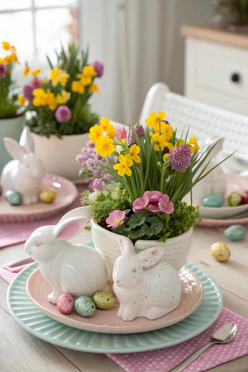 Bunny pots provide a playful and lasting touch to your Easter table.
