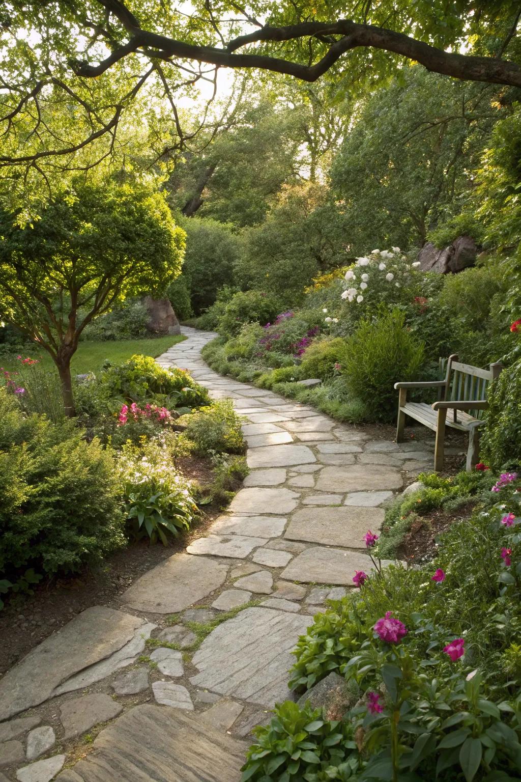 A winding slate path encouraging exploration and discovery.