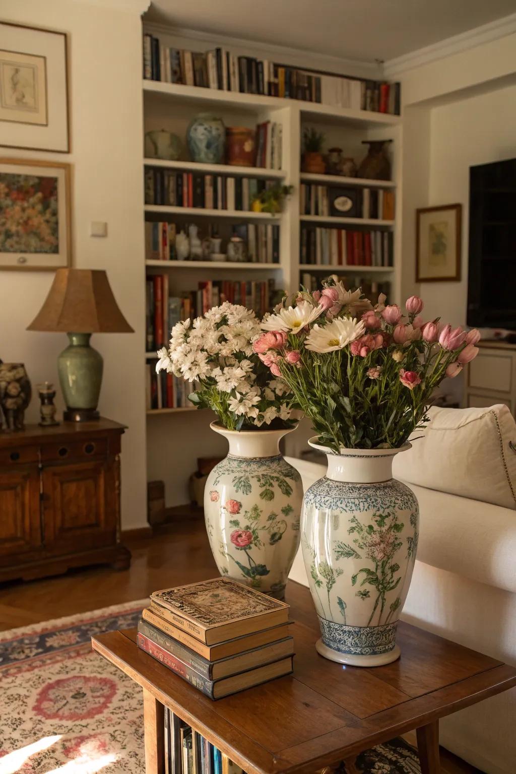 Time-worn treasures that add individuality and heritage to this autumn-themed living area.