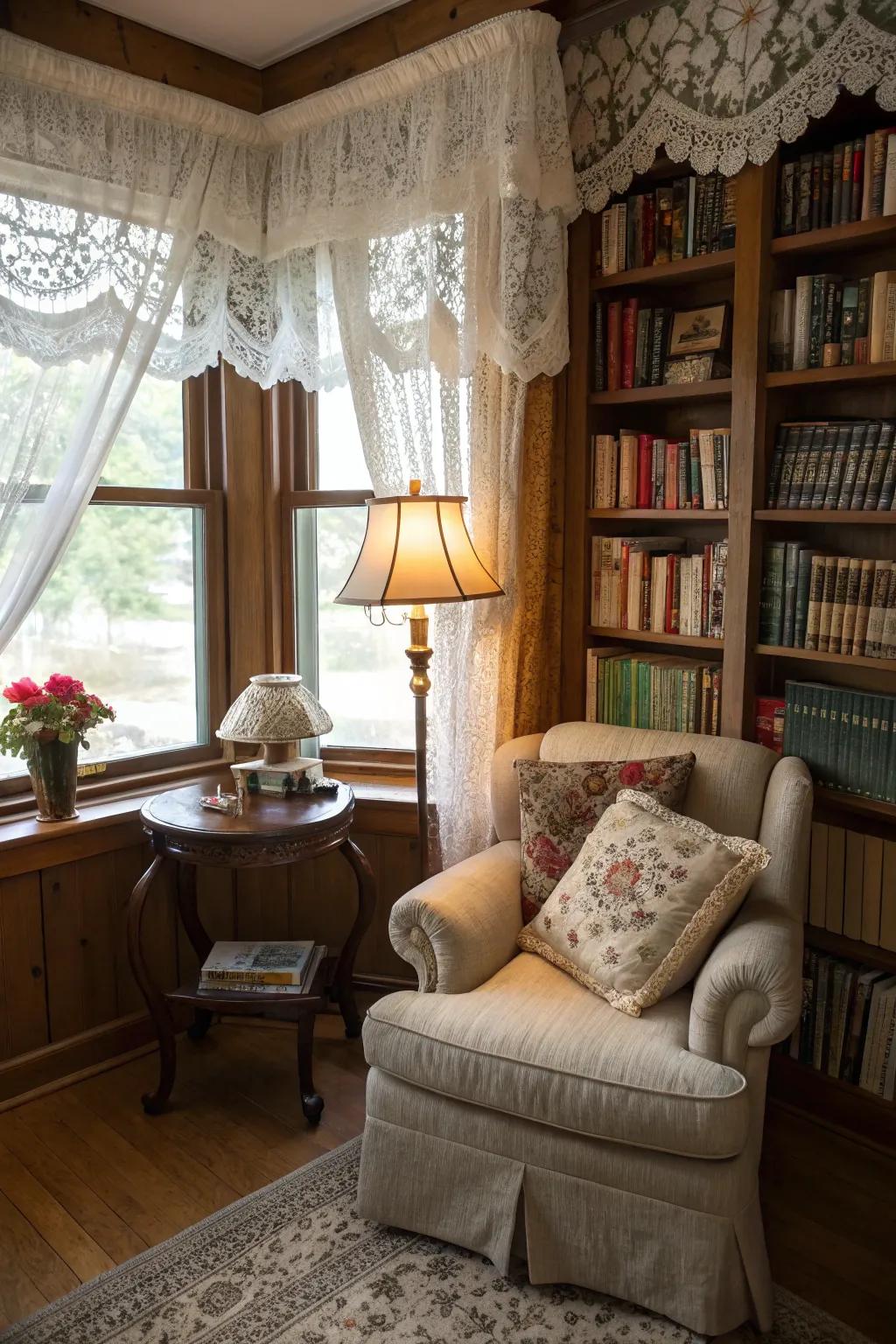 Mesh valances soften light and add timeless charm.