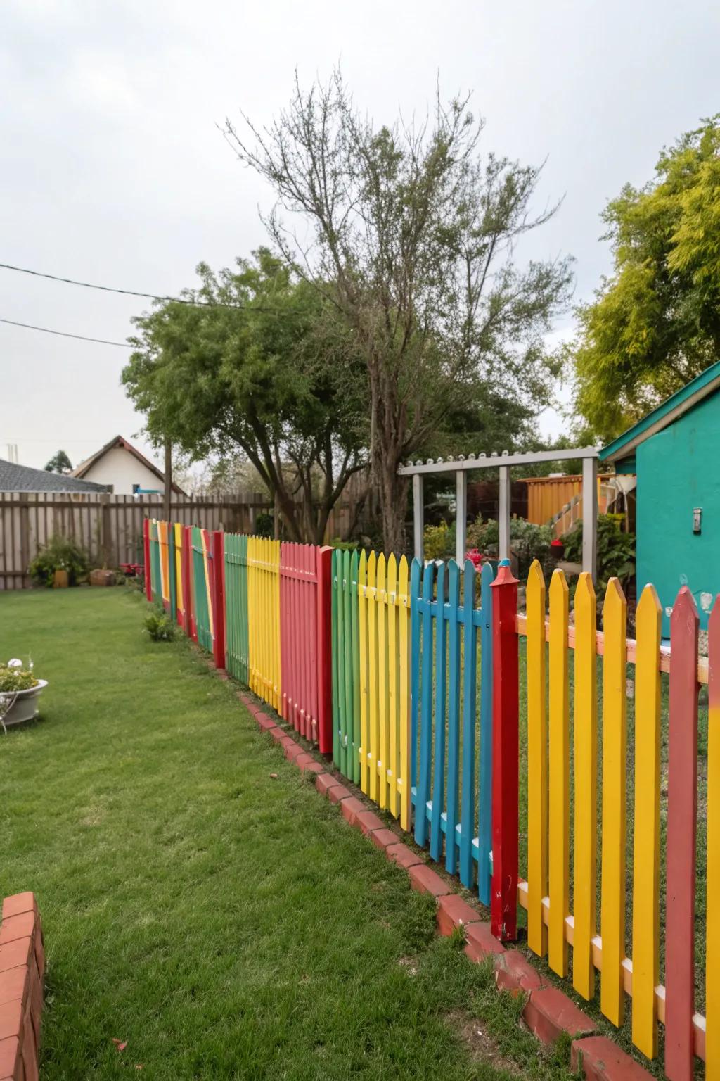 A brightly painted fence adds a vibrant burst of tint.