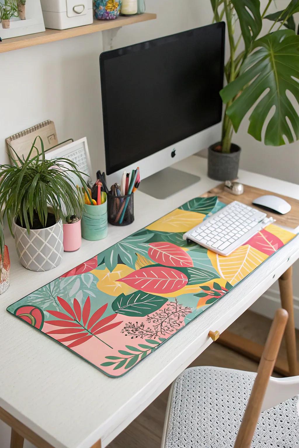 A desk pad uniting the desk decor with a splash of color.