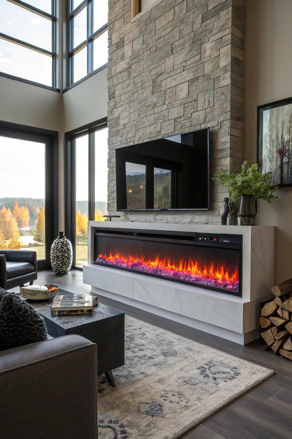 Playful ambiance created by colorful flames.