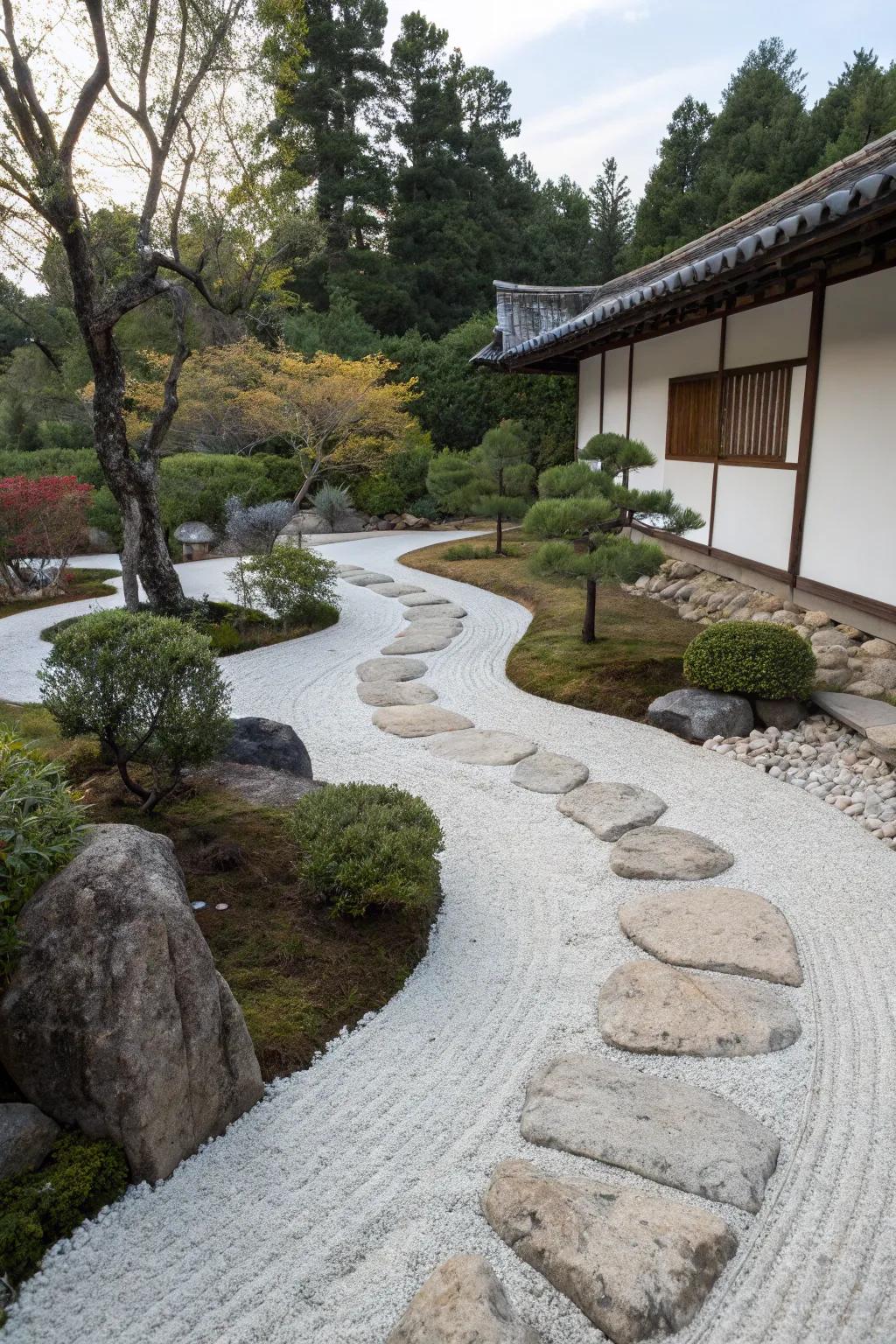 A peaceful slate path inspired by the simplicity of Zen gardens.