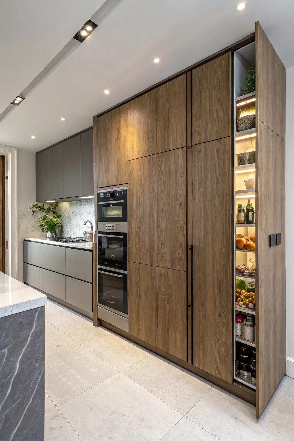 A kitchen featuring a hidden door seamlessly integrated into cabinetry.
