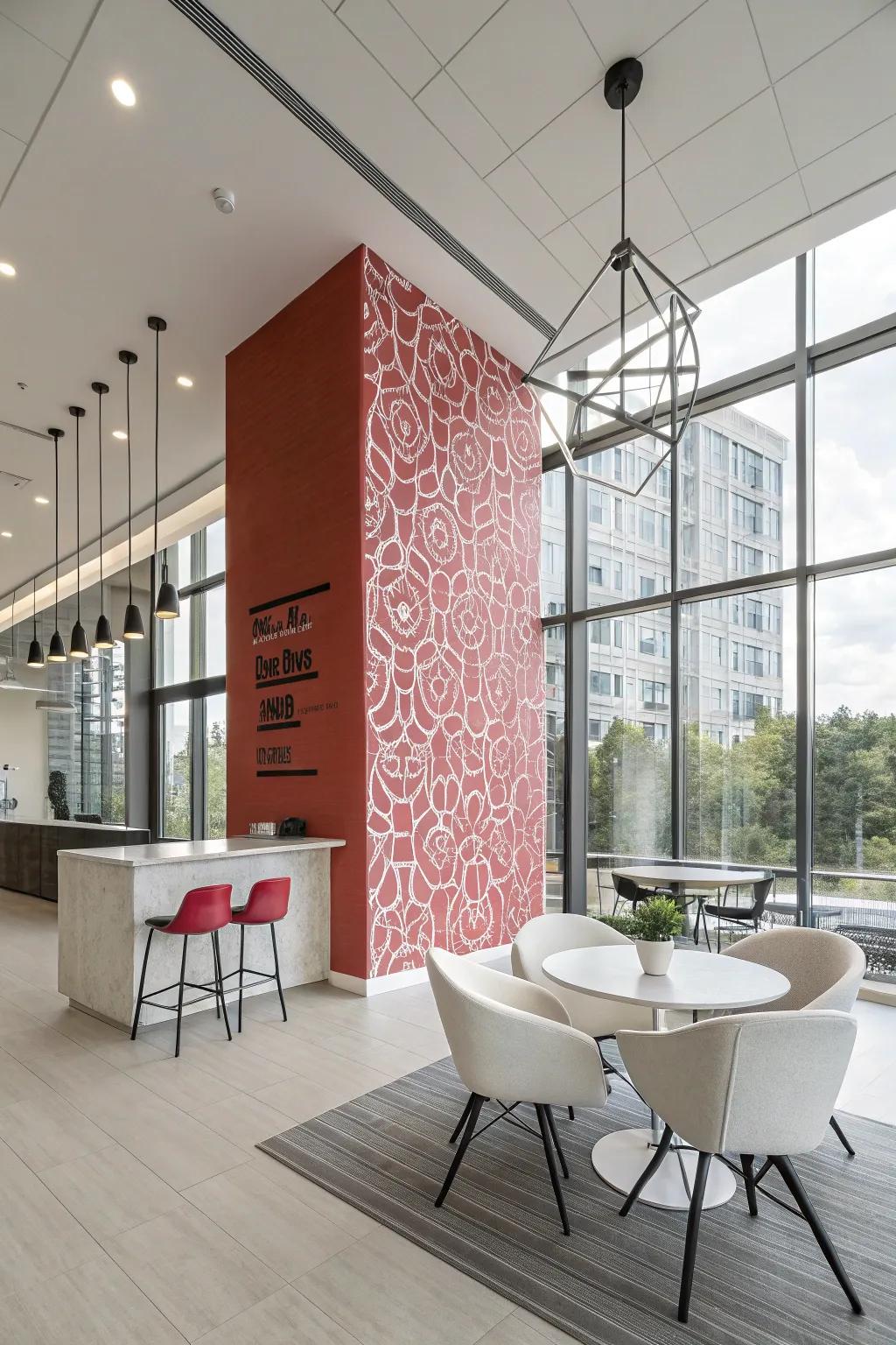 A modern interior with a bold statement wall.