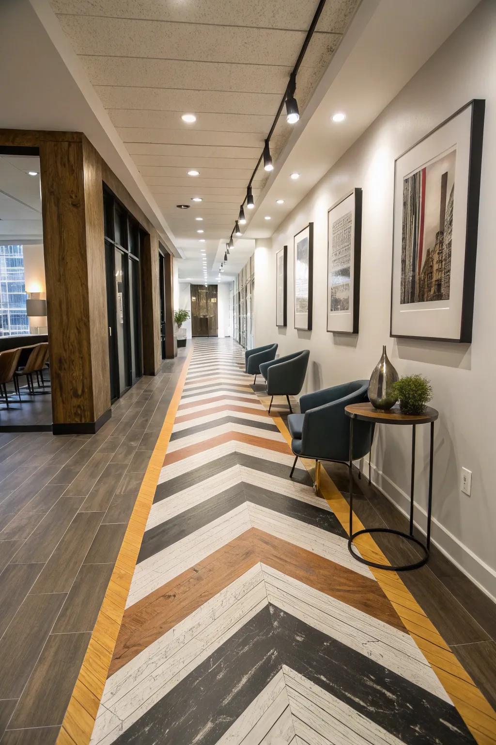 Diagonal stripes add dynamic movement and interest.