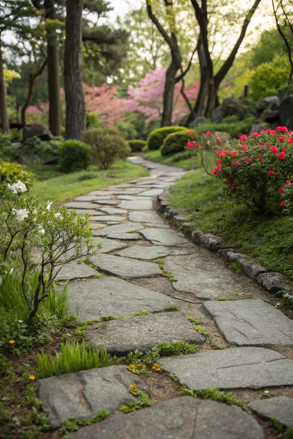 Flora-integrated paths add a touch of nature to your stone path.