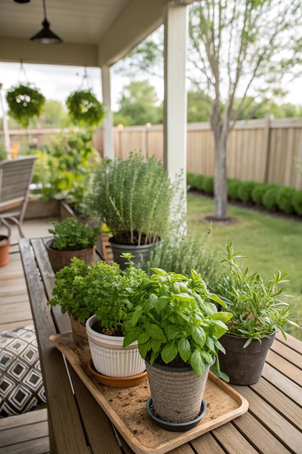 A mini herb garden adds both beauty and practicality to your porch.