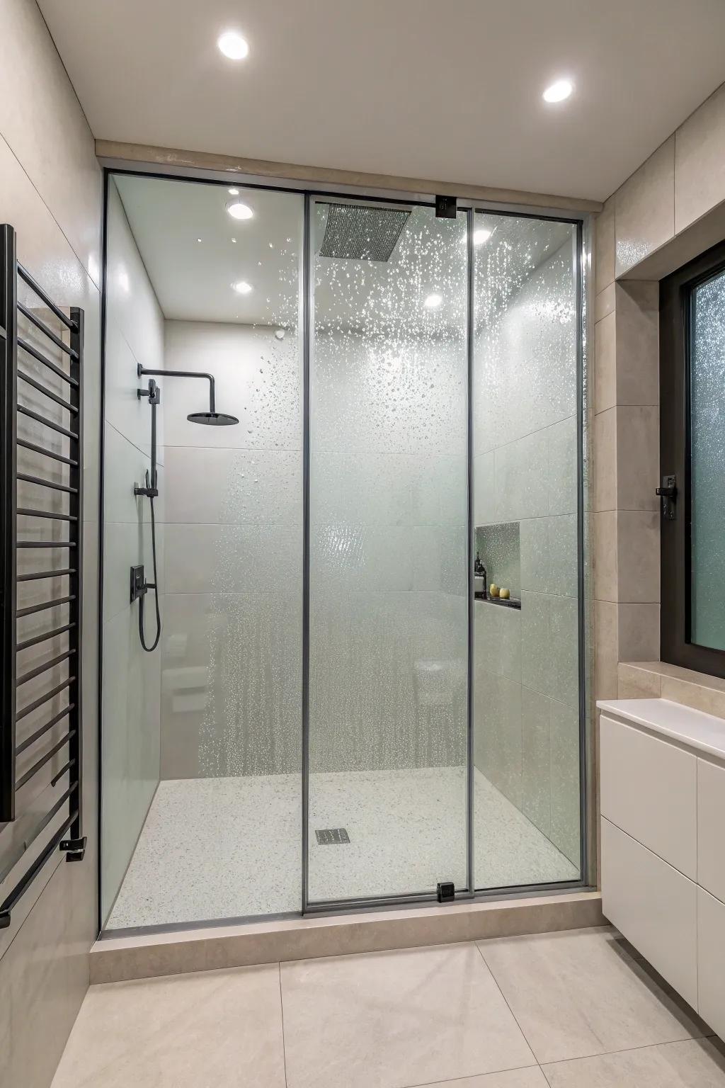 Frosted glass offers privacy while preserving a stylish design.