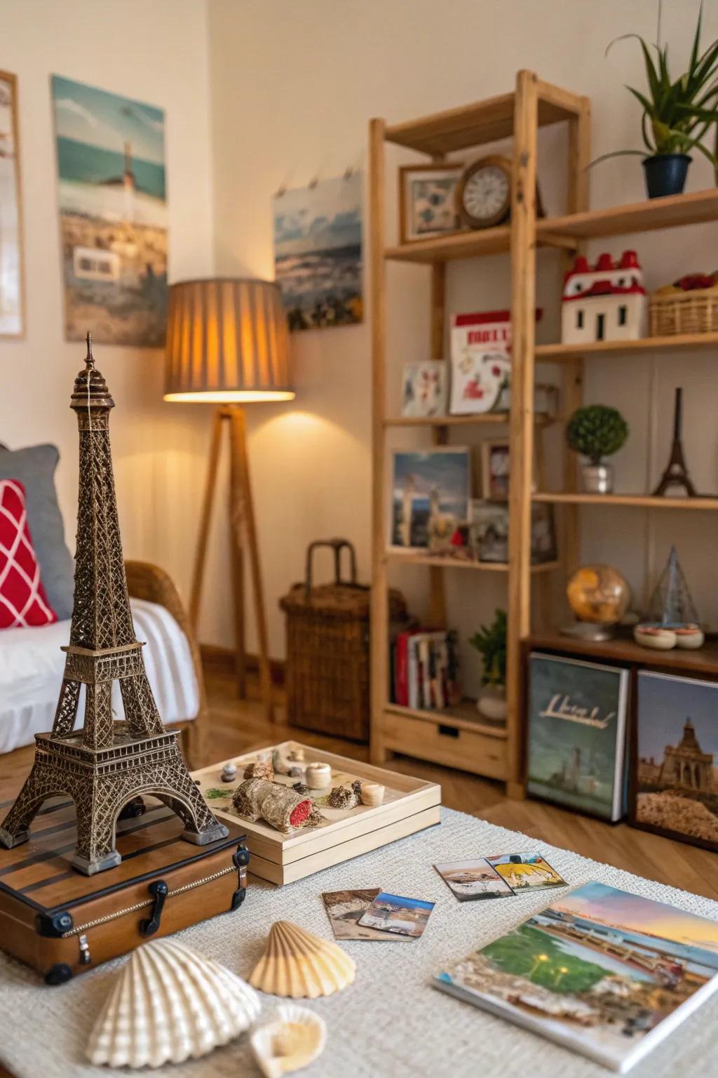 A home filled with travel mementos that add personality.