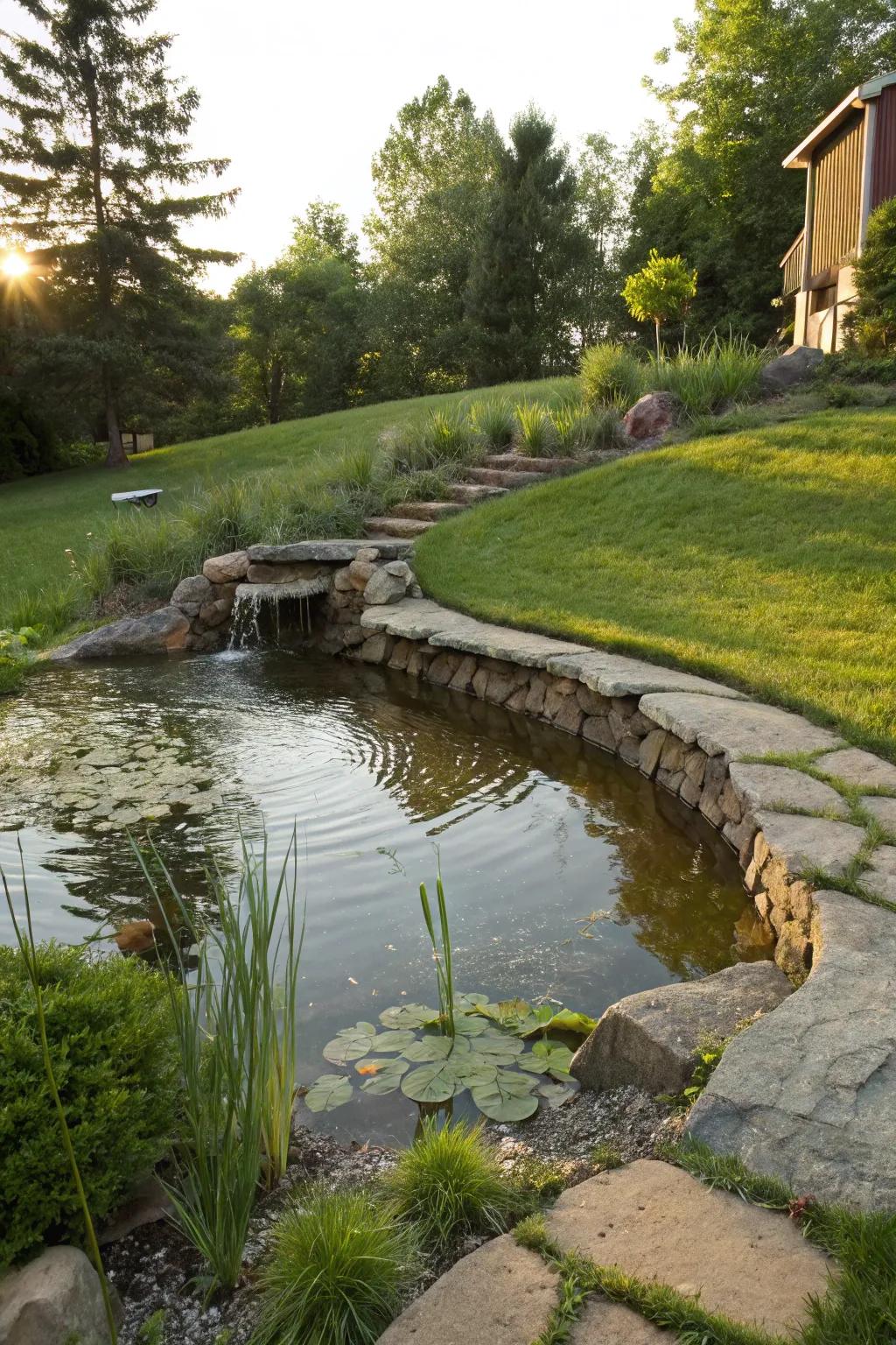 A partially-submerged pond enriching the native topography.