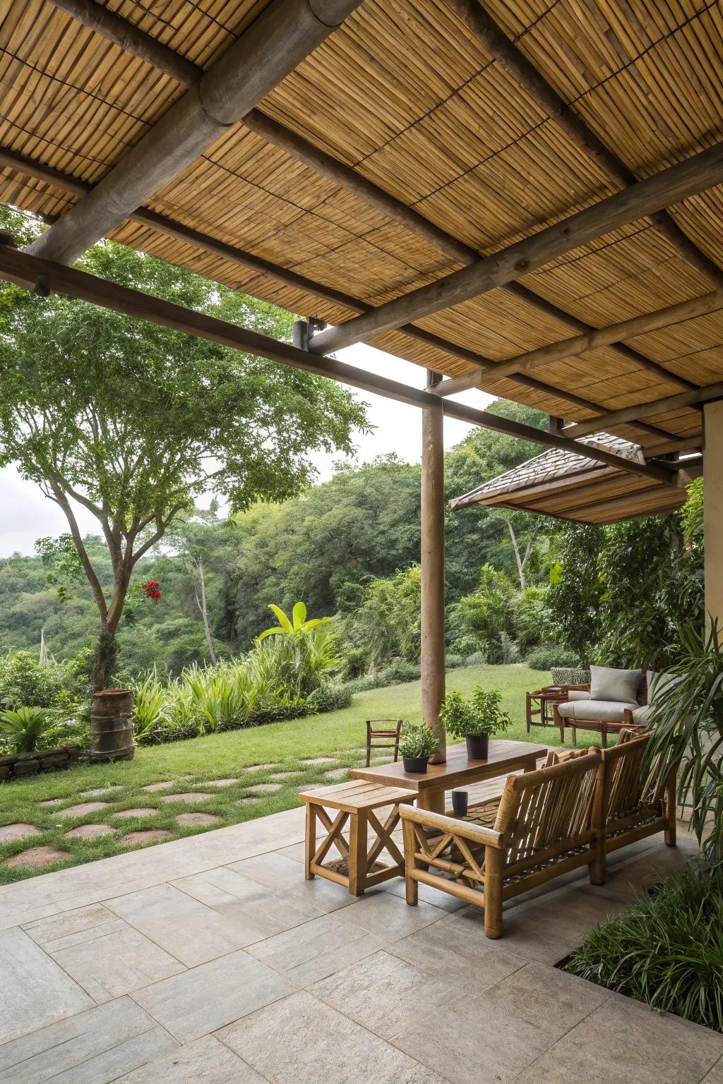 Eco-friendly materials create a sustainable patio design.