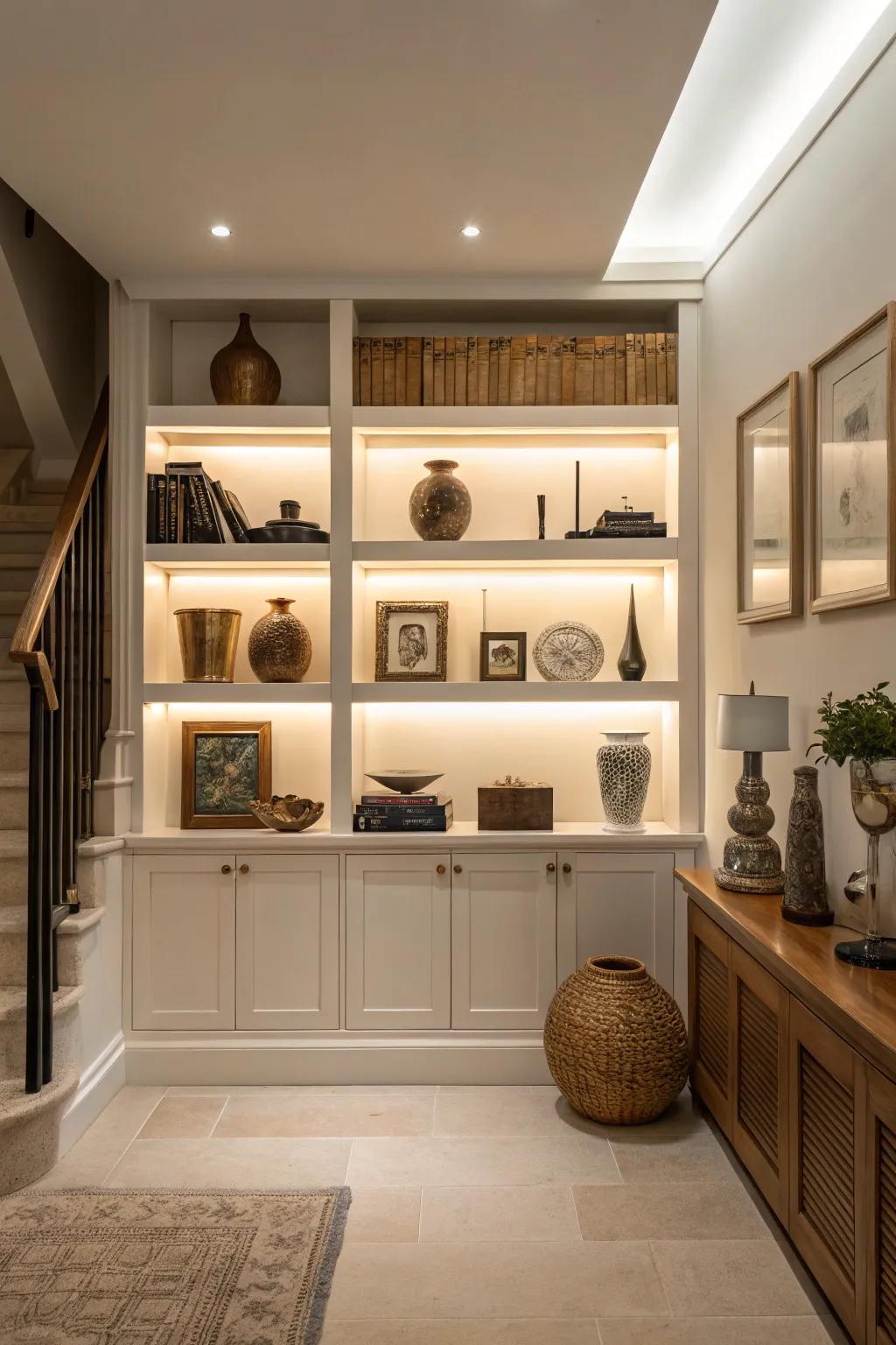 Built-in lighting highlights your treasures and maintains order.