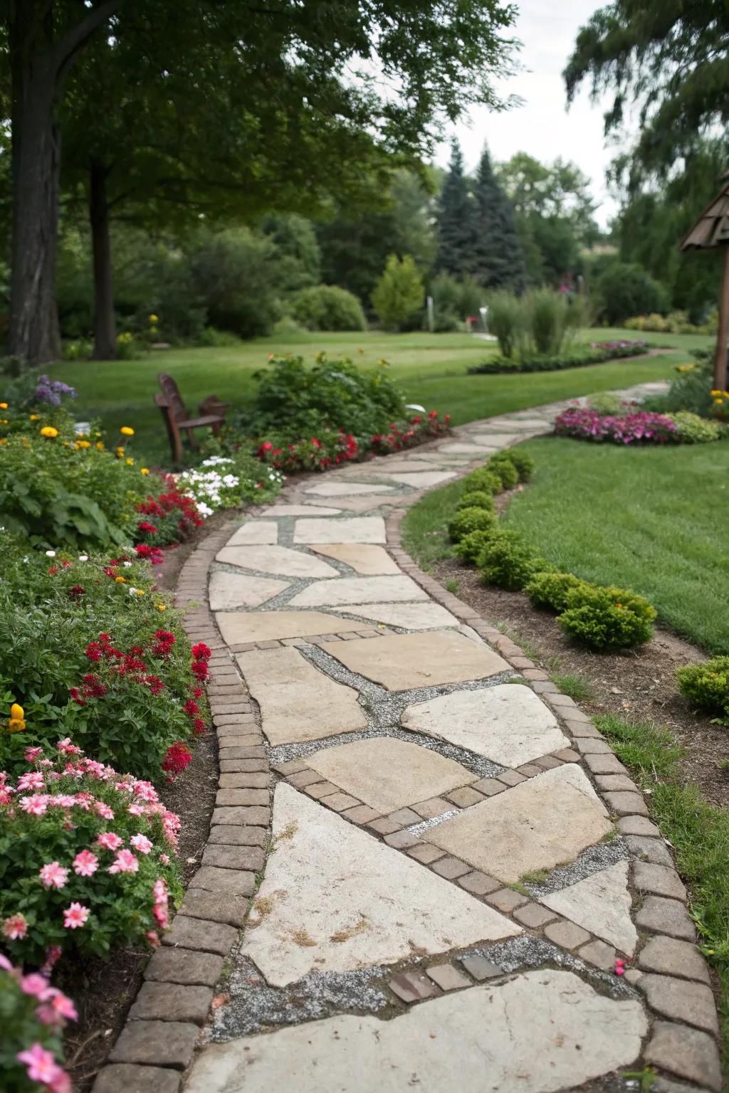 A slate path featuring creative borders improving its visual appeal.