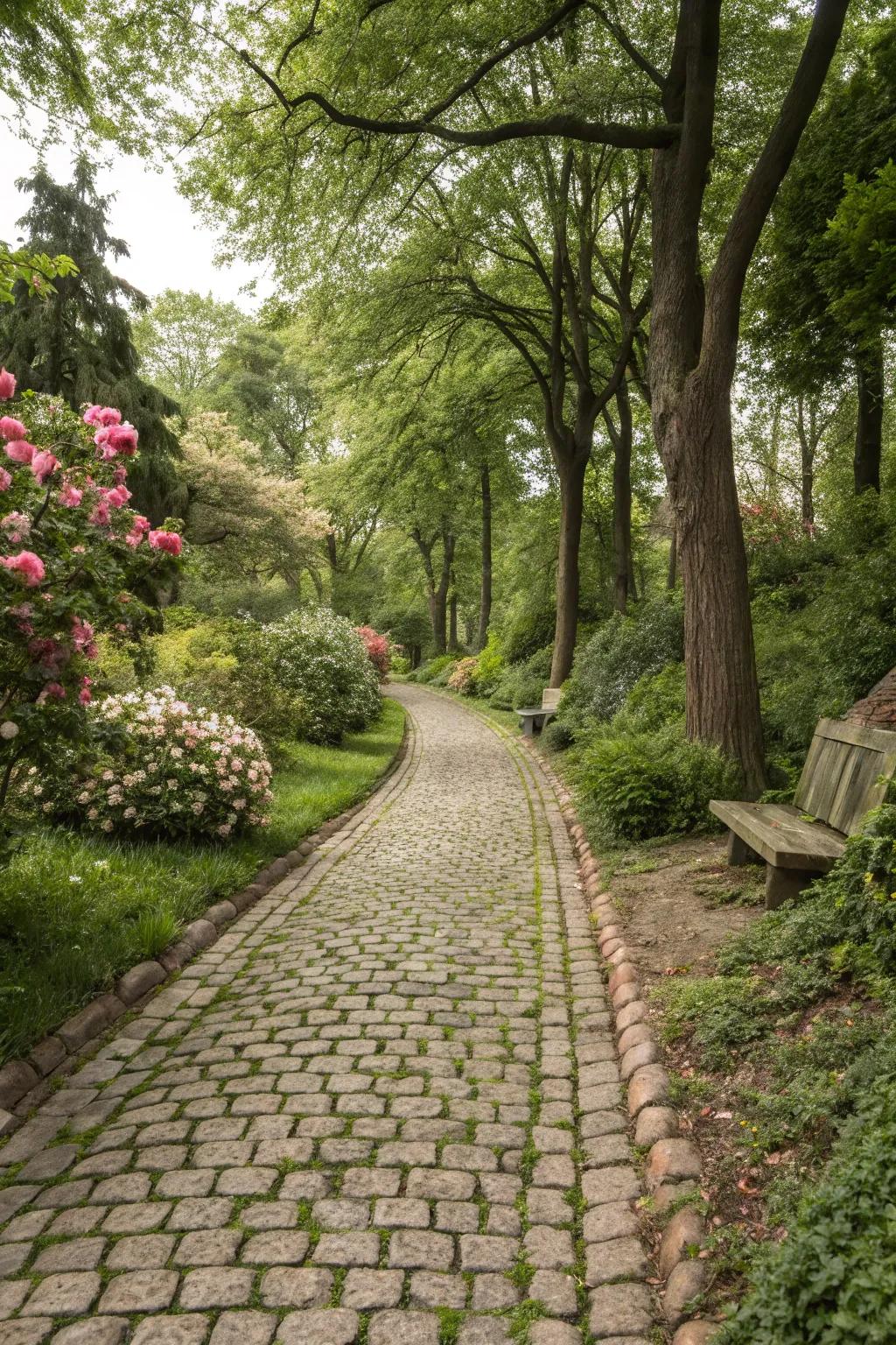 Cobblestone paths evoke historical ambiance and charm.