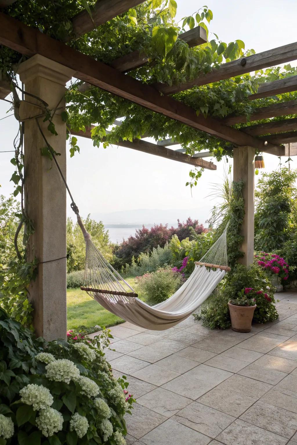 A hammock offers the perfect relaxation spot on your patio.
