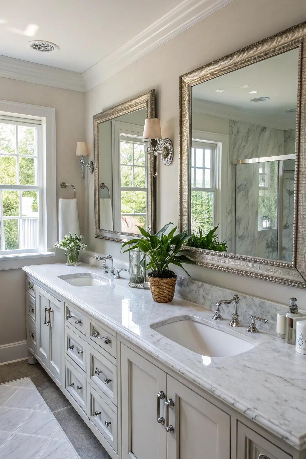 A double vanity furnishes both elegance and practicality.