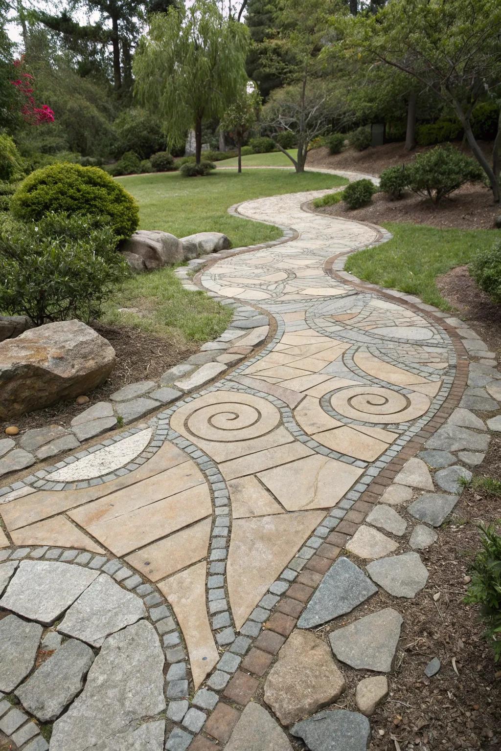 An artistic arrangement of slates turning a path into a masterpiece.