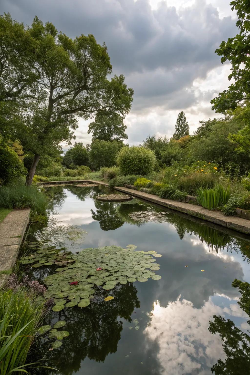 A reflecting pond mirroring the allure of its surroundings.