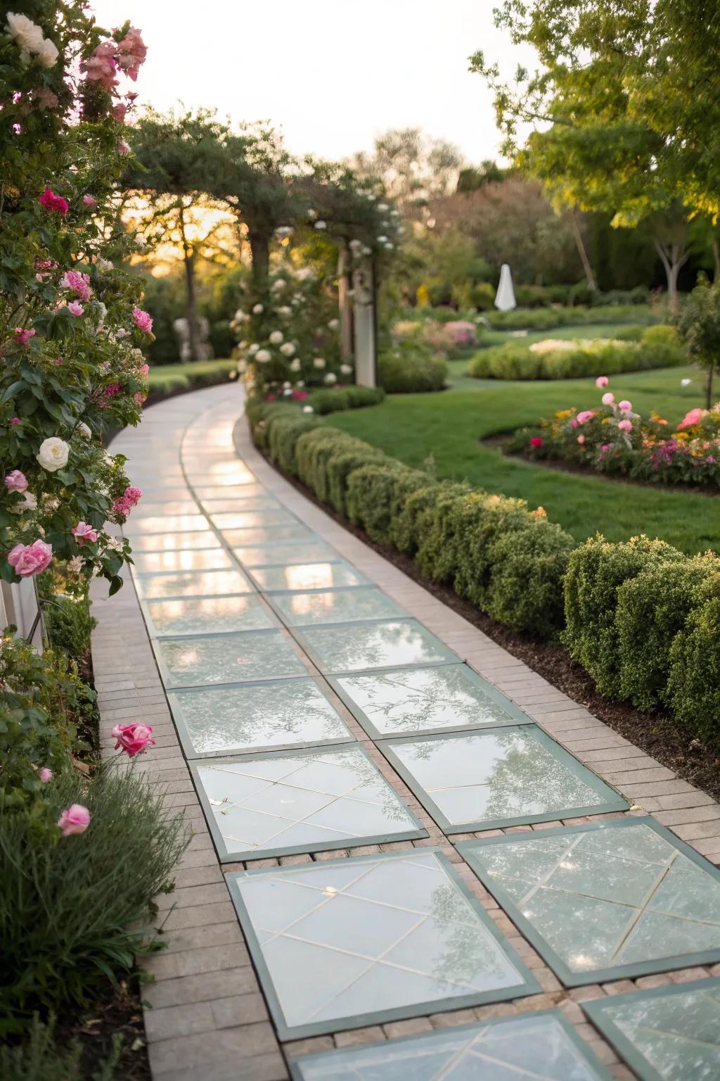 Glass pavers introduce a modern twist to your garden walkway.