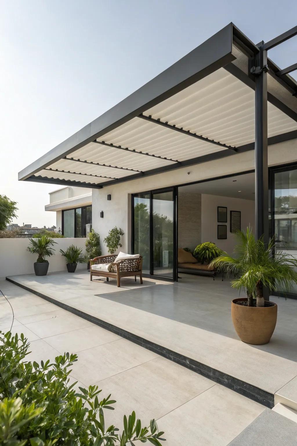 A modern overhang adds contemporary flair to your patio.