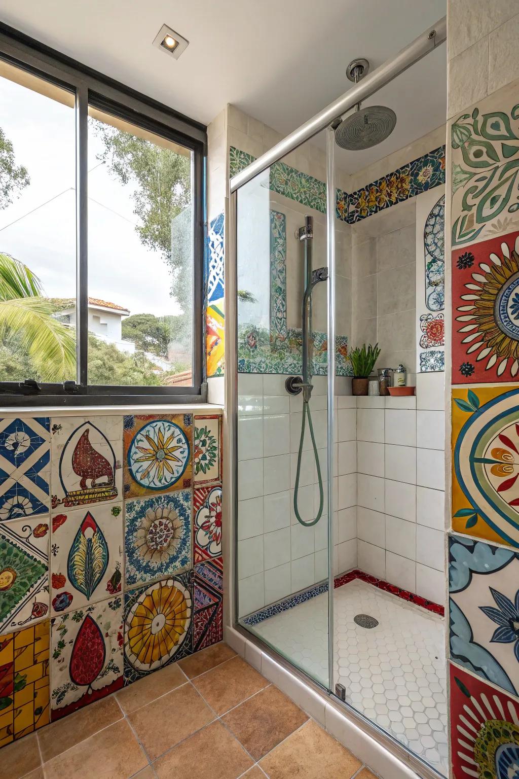 Express yourself using an artistic shower design.