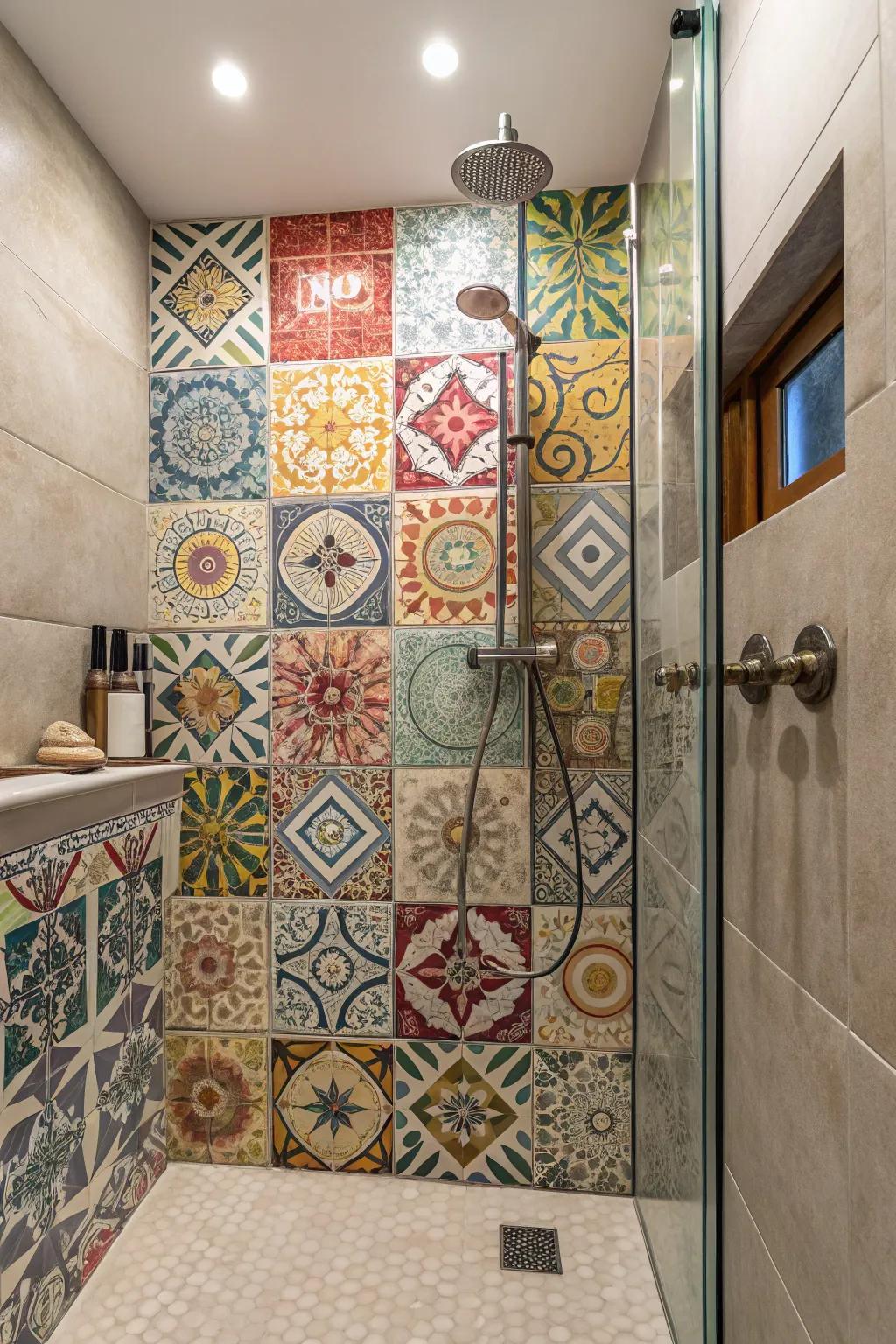A shower featuring an eclectic mix of stones for a creative, personalized feel.