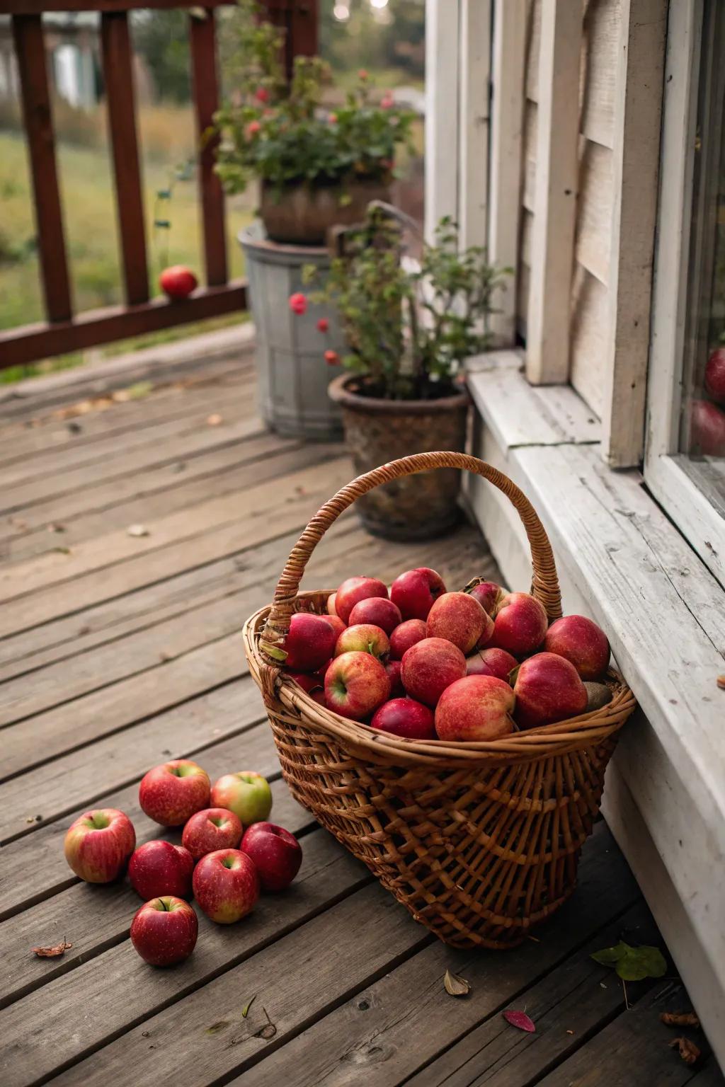 A basket of fresh pippins adds an inviting and fragrant touch.