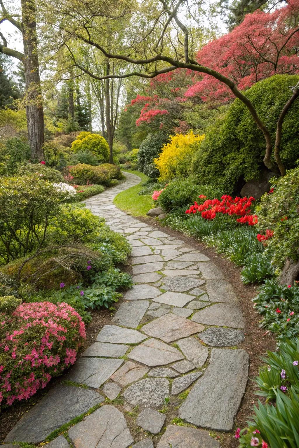 A slate path celebrating the beauty of seasonal changes.