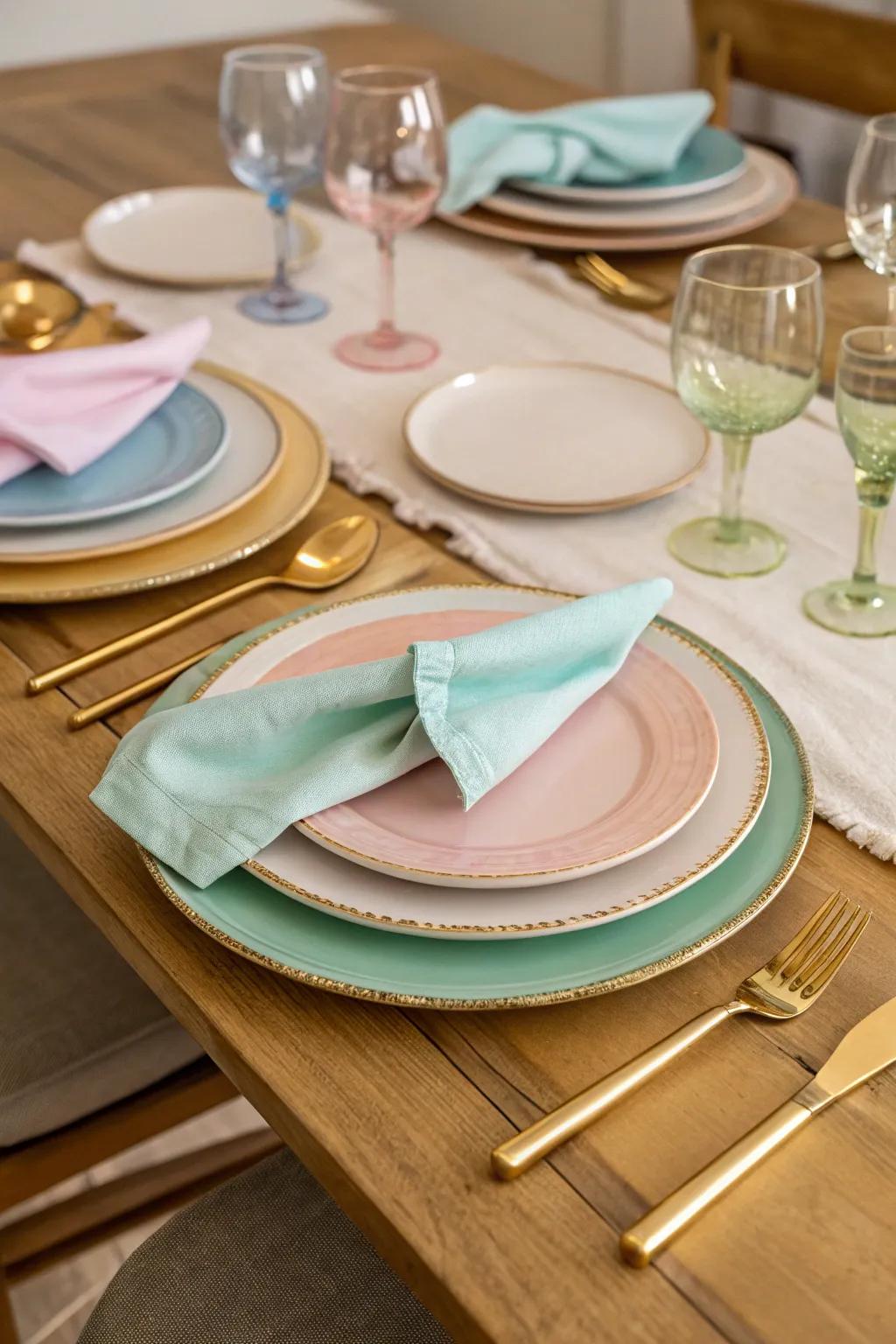 Soft-toned tableware provides a refined touch to your Easter festivities.