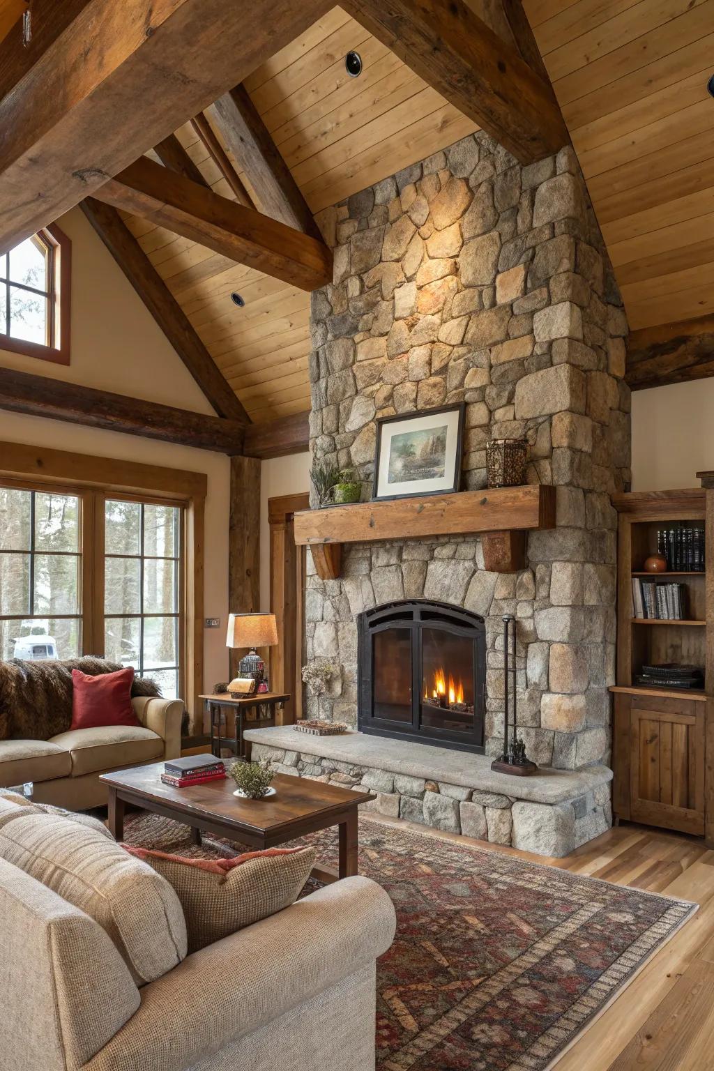 The warmth of the countryside is brought inside by an earthy stone setting.