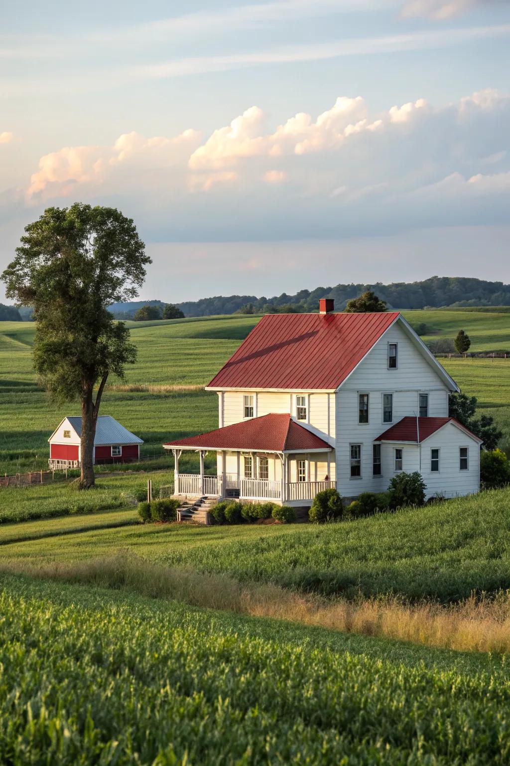Board and batten siding exudes classic farmhouse elegance.