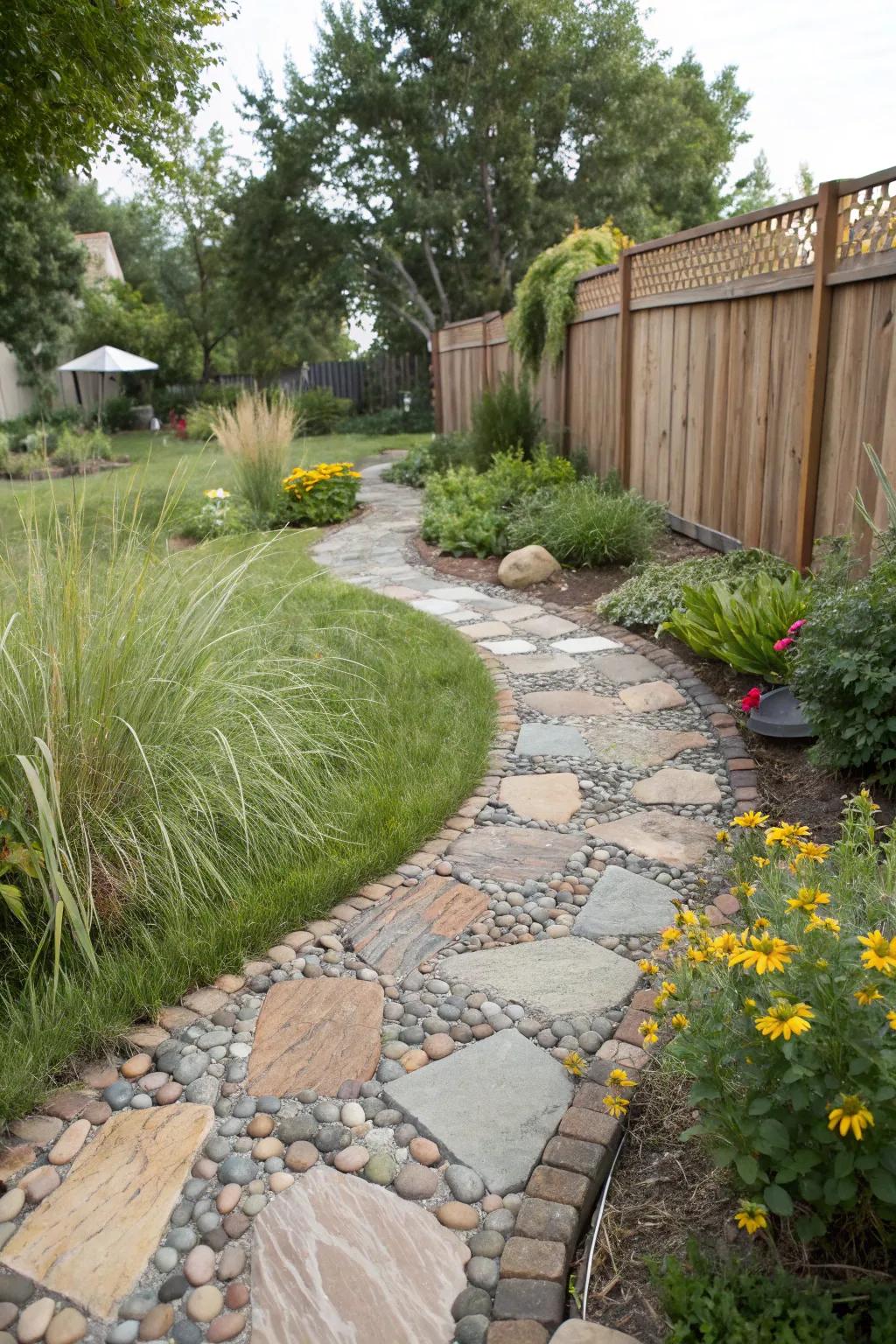 Stones and pavers compose a timeless, sophisticated garden walkway.