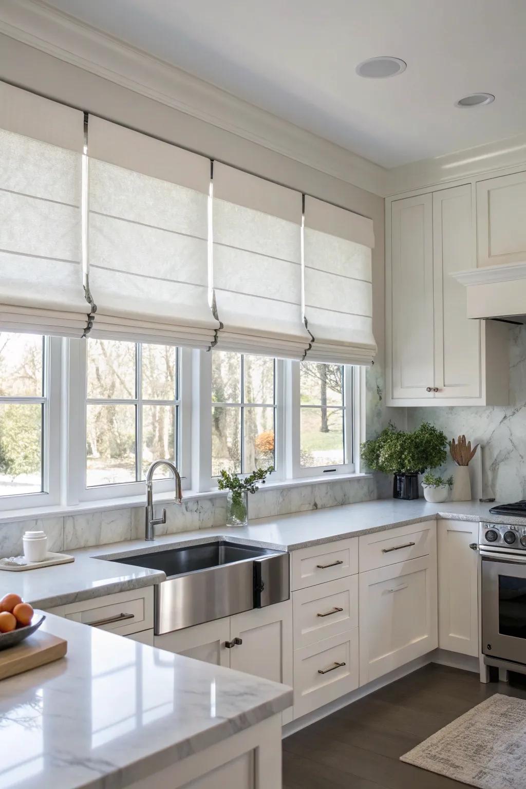 Roman shade valances offer refinement and useful features.