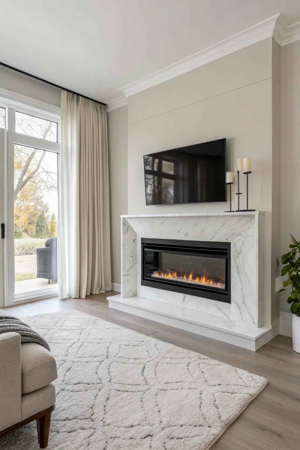 Using an electric fireplace to create a minimalist decor.