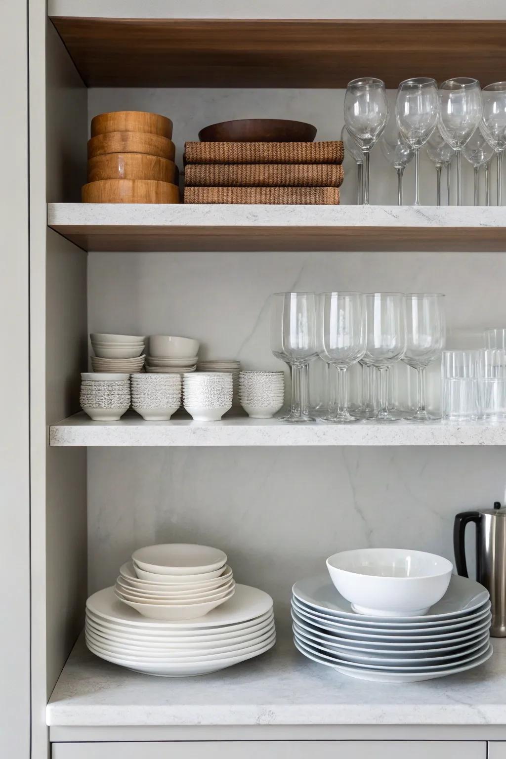 Minimalist shelves projecting a serene ambiance.