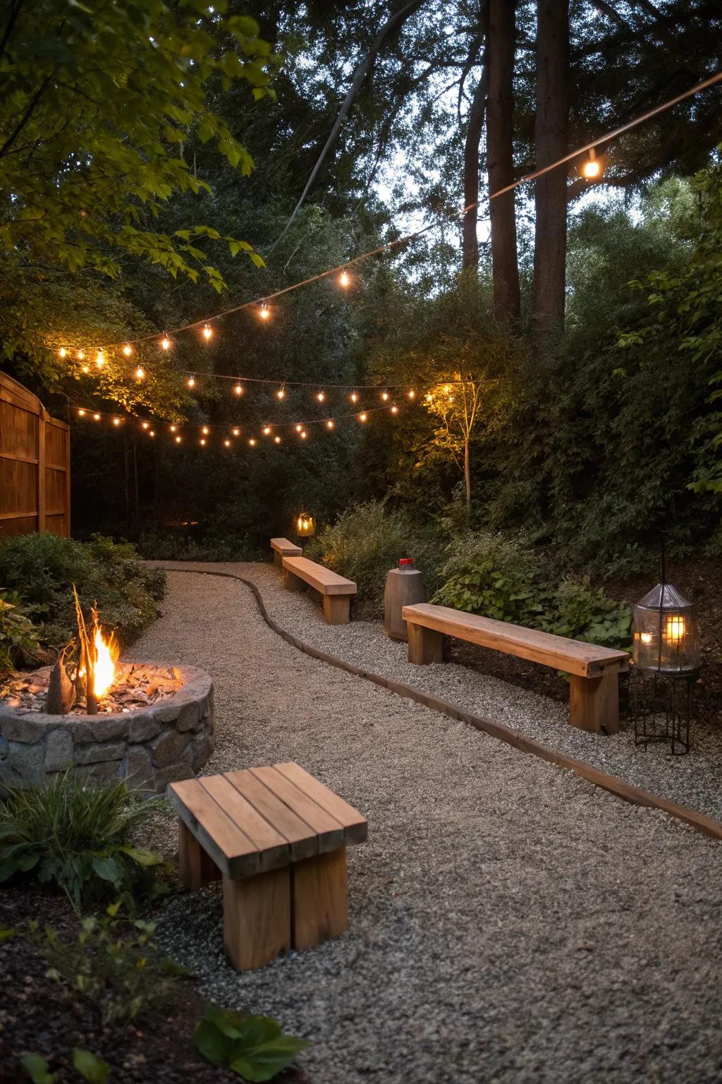 Natural elegance meets relaxation with a gravel ground and integrated seating.